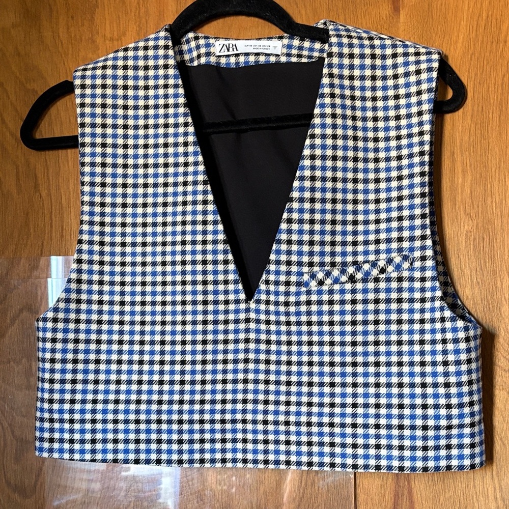 Zara Plaid Crop Top Navy and White